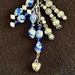 NEW Sky Blue Heart Handmade Bag Charm Keychain One of a Kind Beaded Crystal